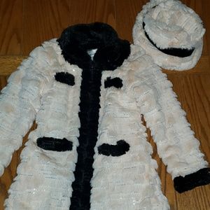 Girls fancy, sparkly faux fur coat & hat size 6x
